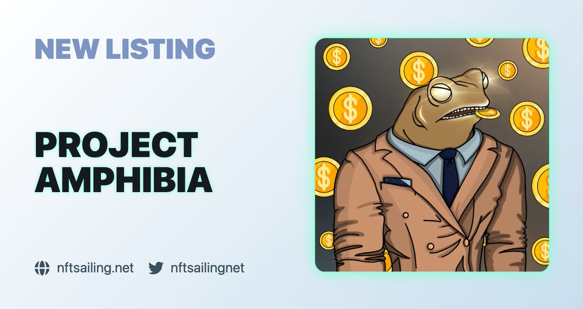 nftsailingnet's tweet photo. New listing: Project Amphibia

➡️ https://t.co/6RVMaj6iLq

Project Amphibia is a collection of 3333 NFTs on Solana.

Public mint on September 22nd.

@amphibian_world #SolanaNFT #NFT #NFTdrop https://t.co/56Jk9lRDZU