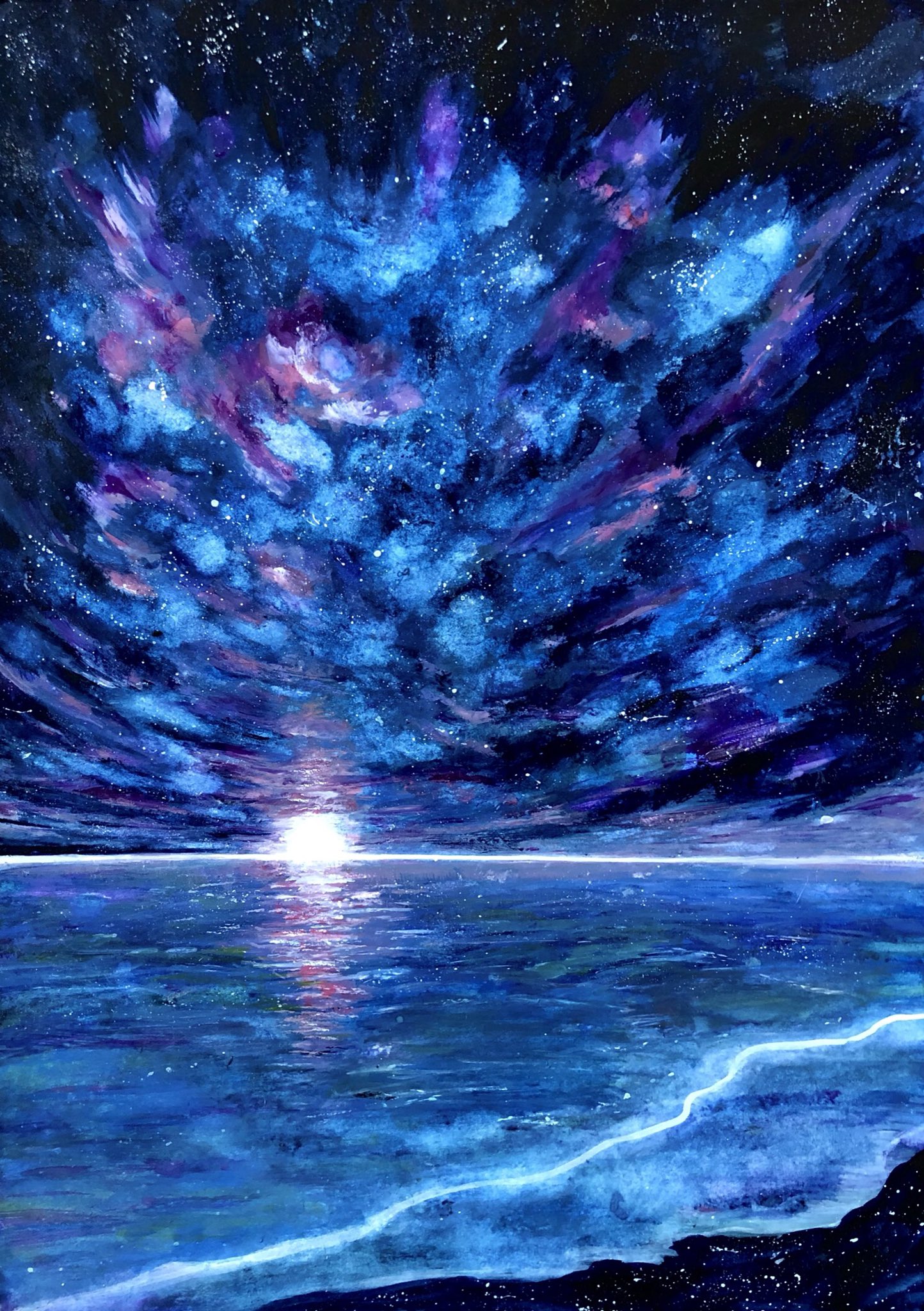 青雲 陵 せいうん りょう 蒼海 Art イラスト 絵画 水彩 青 海 空 太陽 Blue Painting Paint 青色 風景画 風景 幻想的 Artist 芸術 綺麗 水彩画 雲 Clouds View Beauty Beautiful 絵描きさんと繋がりたい イラスト好きな人