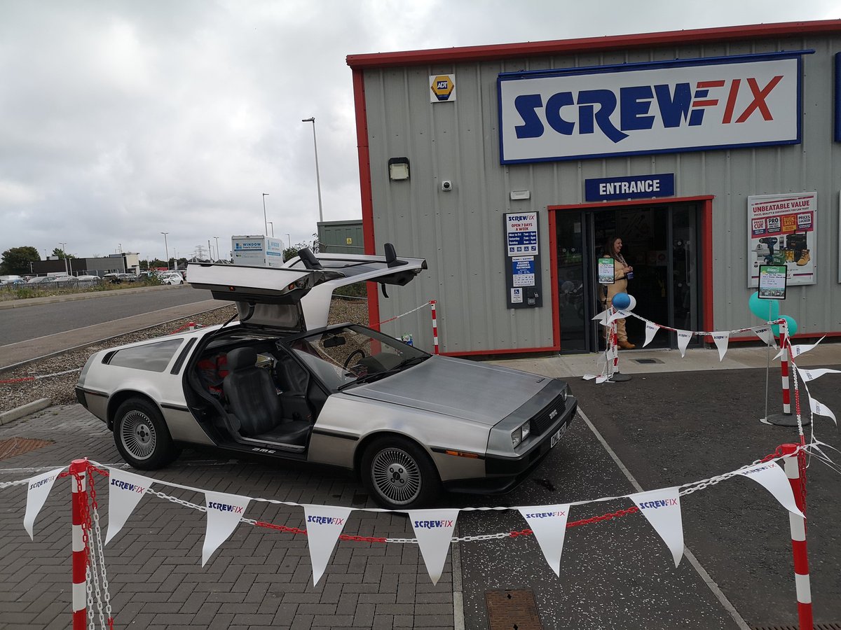 deloreanhs's tweet photo. The #DeLorean is at @Screwfix Mid-Craigie branch in #Dundee raising funds for #screwfixfoundation come down, make a donation, take a seat in the DeLorean and take home a small #instax photo and a great memory #80s #retro #bttf #charity https://t.co/PeMOvJCGyr