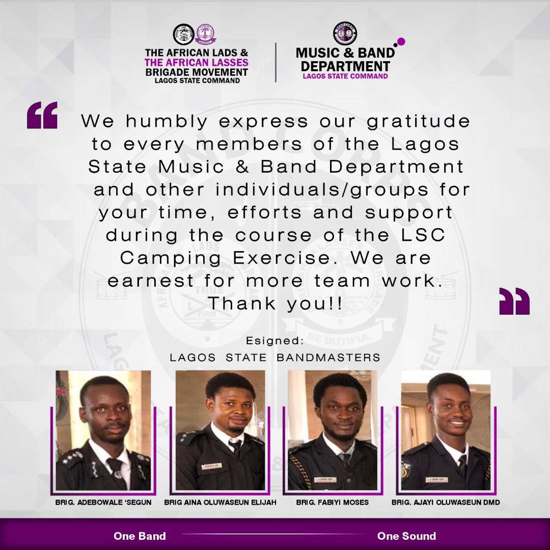 allb_lagos's tweet photo. Turn on all notifications as will would be dropping clips and images from the band session.

Bandmasters - @elite_segooo @sherous76 @mosesfab @ajayi_dmd 

#allb
#allblsc 
#lsc 
 #allblagosstatecommand
 #music
 #band
 #marchingband
 #brass
 #brigade https://t.co/2ZJSN2eNrj
