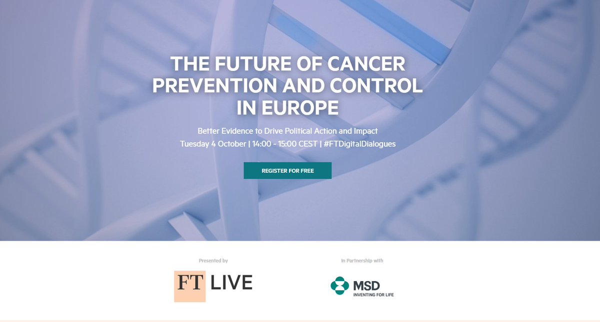 What keeps Europe away from a #cancer-free future? Together with @ftlive we're challenging how innovative approaches, financing mechanisms & other solutions can improve #cancerprevention & control. Register now: on.ft.com/3AKcPY3 #FTDigitalDialogues
