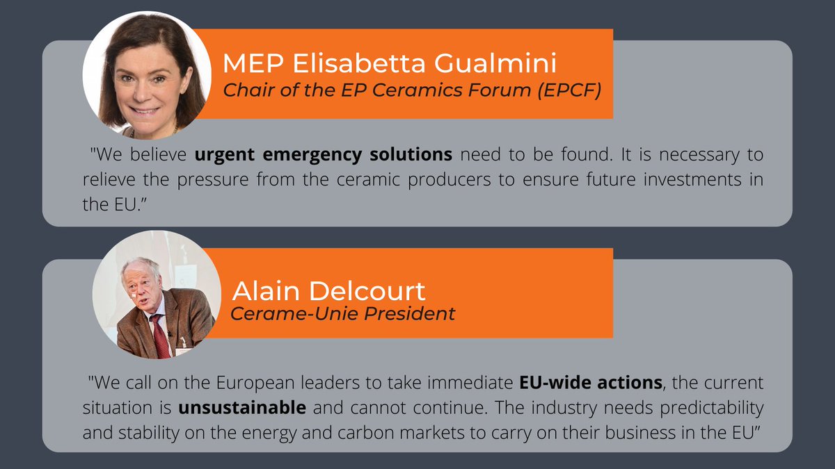 CerameUnie's tweet image. 📢The ceramic industry calls on 🇪🇺 leaders to undertake immediate actions EU-wide to ease the current energy prices crisis and limit the current gas price increases.

Full Press Release👉bit.ly/3x8I1ho