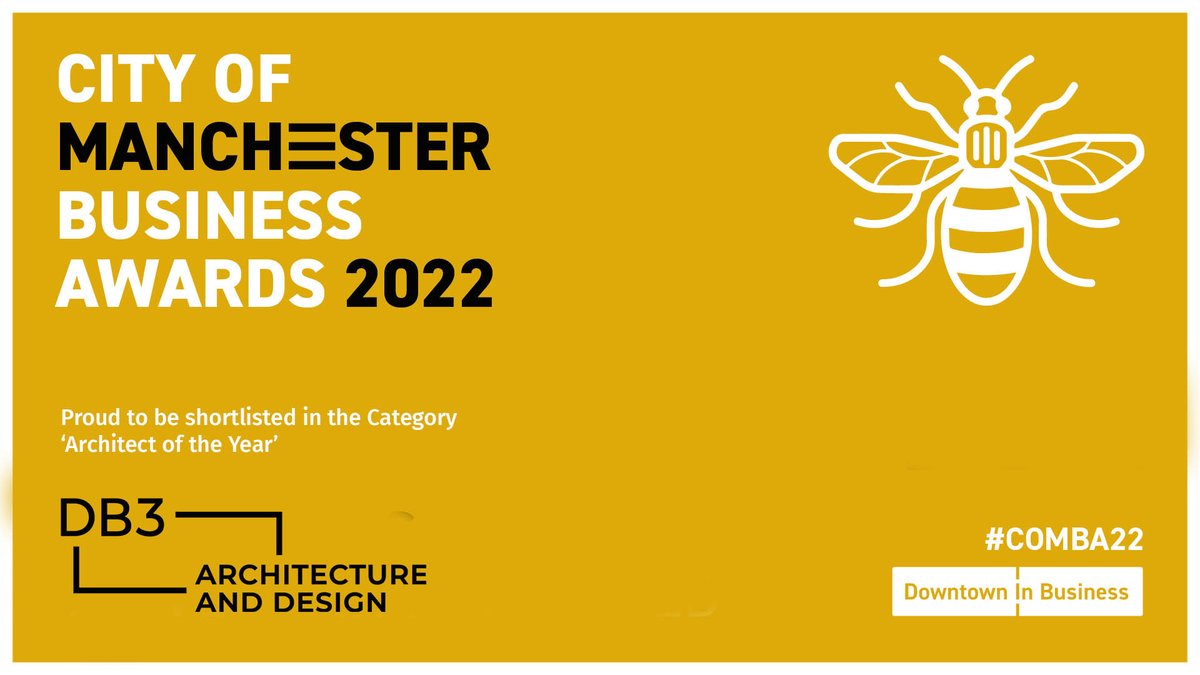 DB3group's tweet photo. Good luck to all the nominees at this evening's City of Manchester Business #Awards! Our DB3 #Manchester team are proud to be shortlisted in the '#Architect of the Year' category & we look forward to networking with all at @thelowryhotel.
#COMBA22 #Architecture @DIBManc https://t.co/izaLtT1eBv
