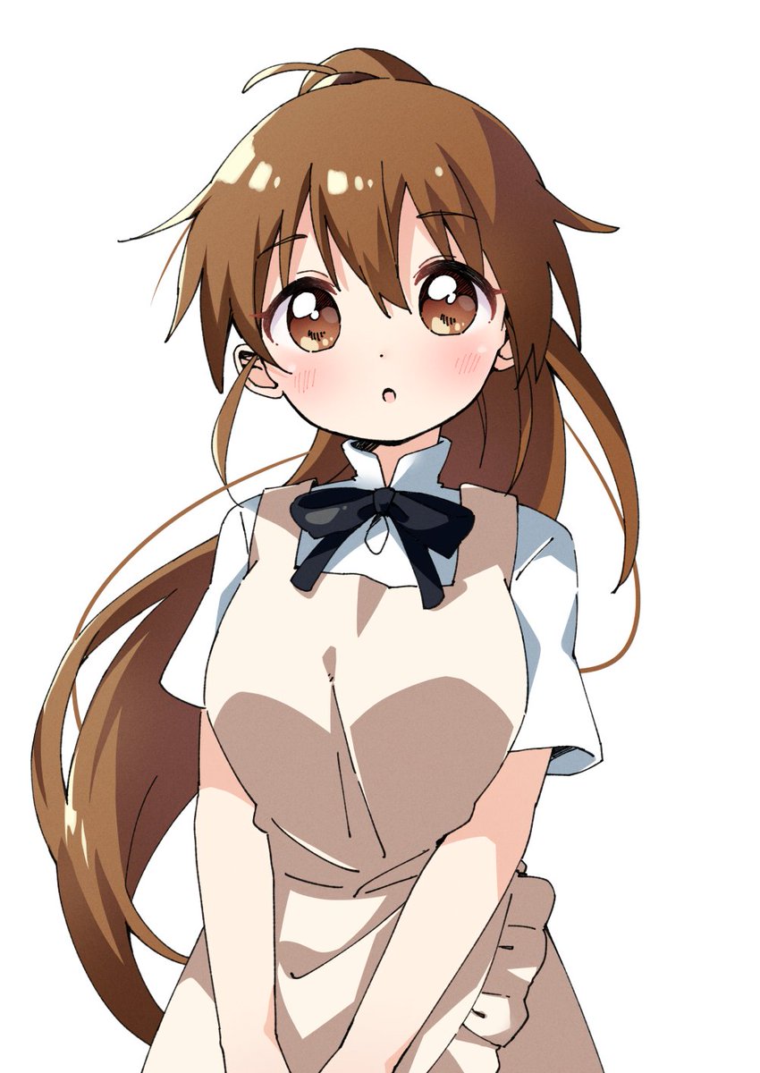 taneshima popura 1girl solo brown eyes brown hair long hair ponytail apron  illustration images