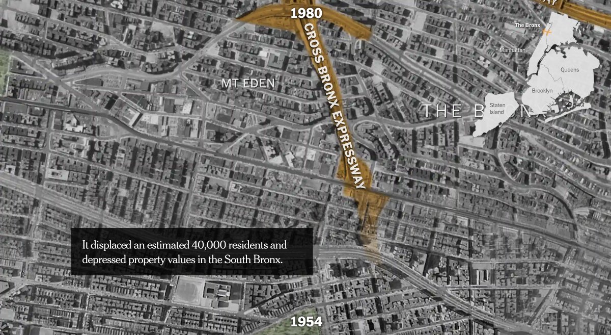 Powerful interactive <a href="/nytimes/">The New York Times</a> story today about the destruction wrought by urban highways.

"The United States chooses to force highways through communities with the least political power to resist."

nytimes.com/interactive/20…