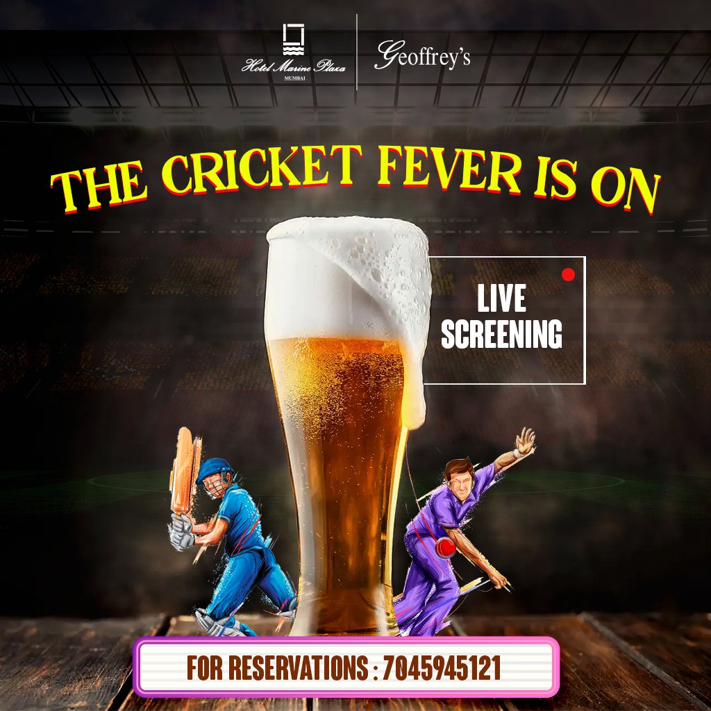 Ideal Match Day Plan: Cricket with great food, drinks and view ✅
For reservations: 70459 45121
#HotelMarinePlaza #ALuxuriousExperience #BritishPub

#GeoffreysMumbai #Livescreening #Cricket #GetTogether #Friends #Fun #Pub #PubOfMumbai #Food  #Restaurant #CricketLover #MatchDay