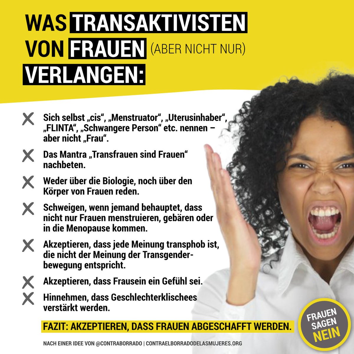 _CallMeNemo_'s tweet photo. Was Transaktivisten von Frauen verlangen, missachtet unsere Rechte und Bedürfnisse.
#FrauenSagenNein , hier ist die #RoteLinie erreicht.
Das hat mit "gleichbereichtigter gesellschaftlicher Teilhaben" nichts mehr zu tun. https://t.co/EobwsLFzrT