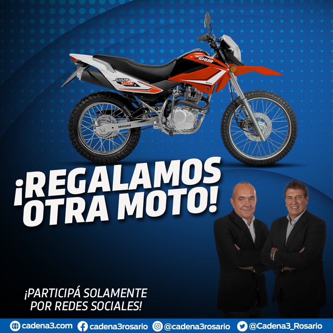 ¡REGALAMOS OTRA MOTO! 🛵😮
En el #MesDelOyente con <a href="/Estadio_3/">Estadio_3</a> te regalamos una Motomel Skua 150 V6

¿Cómo participo? 👇
- Seguinos
- Dale RT! 
- Mencioná a un amigo y que nos siga
¡Mientras mas menciones, mas chances de ganar!

SORTEAMOS EL MIÉRCOLES 14/9 EN ESTADIO 3 👈