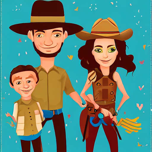 #stablediffusion 
最近流行りのAIに
「Western Family Rio in the style of manga」
という呪文で絵を描いてもらいました。

たしかにウエスタン、家族、リオ(女の子)みたいな要素が入った絵になってますね🤠
寝て起きたら漫画が完成してるような未来が早く来るといいですね～ 