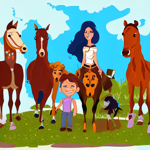 #stablediffusion 
最近流行りのAIに
「Western Family Rio in the style of manga」
という呪文で絵を描いてもらいました。

たしかにウエスタン、家族、リオ(女の子)みたいな要素が入った絵になってますね🤠
寝て起きたら漫画が完成してるような未来が早く来るといいですね～ 