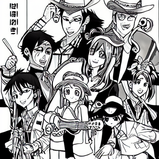 #stablediffusion 
最近流行りのAIに
「Western Family Rio in the style of manga」
という呪文で絵を描いてもらいました。

たしかにウエスタン、家族、リオ(女の子)みたいな要素が入った絵になってますね🤠
寝て起きたら漫画が完成してるような未来が早く来るといいですね～ 