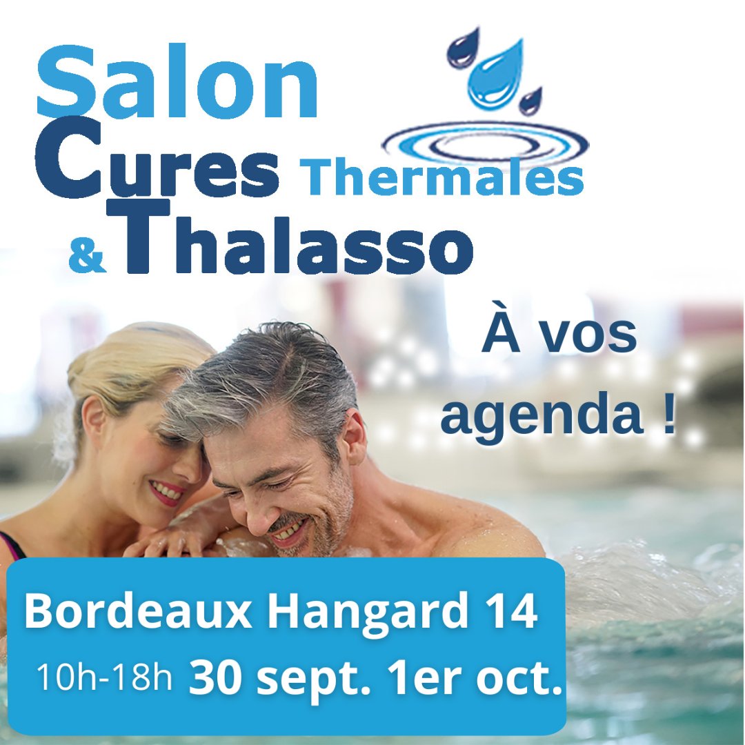 ThalassoCures's tweet photo. À vos agendas ! Rendez-vous le 30 septembre et le 1er octobre à Bordeaux, Hangar 14, pour participer à notre Salon des Thalasso &amp; Cures Thermales ! https://t.co/ANxnRfs44N