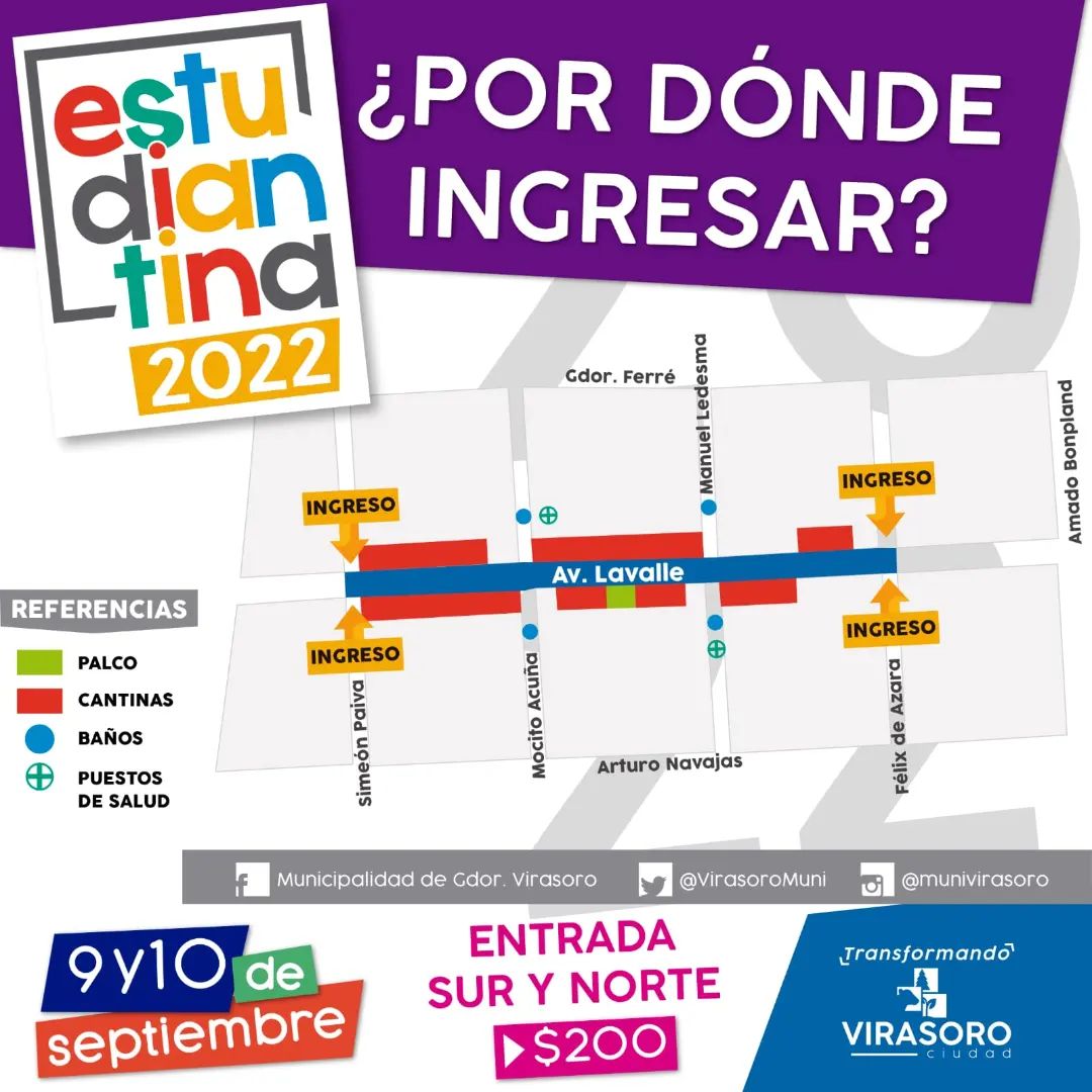 VirasoroMuni's tweet photo. #ESTUDIANTINA2022
Estos son los ingresos para el desfile en avenida Lavalle viernes 9 y sábado 10 de septiembre. Entradas Sur y Norte.
#estudiantes #fiestadeestudiantes #Virasoro #juventud #desfile https://t.co/keIb9JzJcK