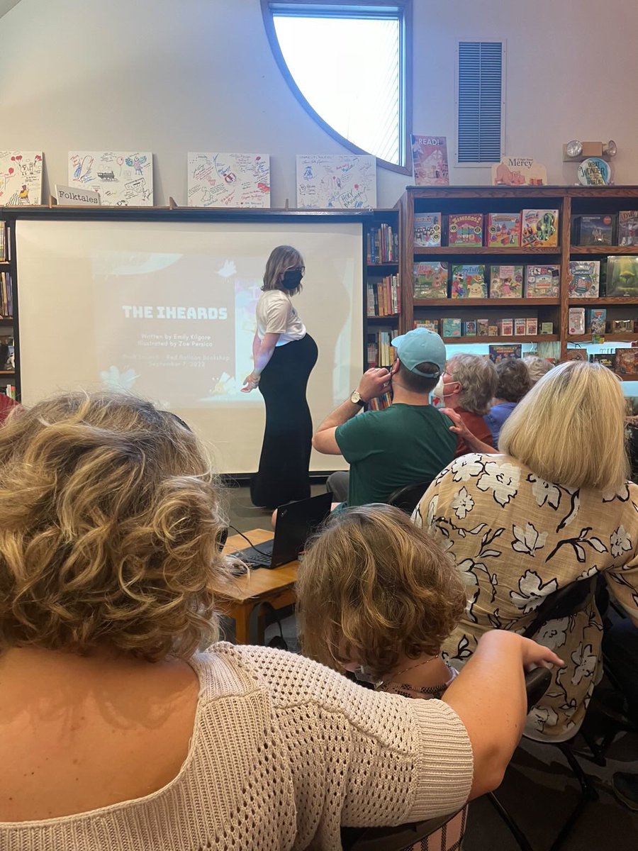 EmilySkeie's tweet photo. When I found out Baby’s due date was so close to the release of THE IHEARDS, my Whatifs started creeping in. But we made it &amp; last night’s event at @RedBalloonBooks was nothing short of a dream. Humbled and grateful, I heard the #kidlit community is pretty darn incredible.❤️ https://t.co/OlwDzlNf6h