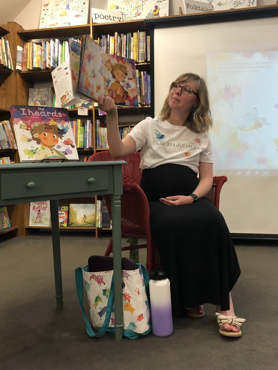 EmilySkeie's tweet photo. When I found out Baby’s due date was so close to the release of THE IHEARDS, my Whatifs started creeping in. But we made it &amp; last night’s event at @RedBalloonBooks was nothing short of a dream. Humbled and grateful, I heard the #kidlit community is pretty darn incredible.❤️ https://t.co/OlwDzlNf6h