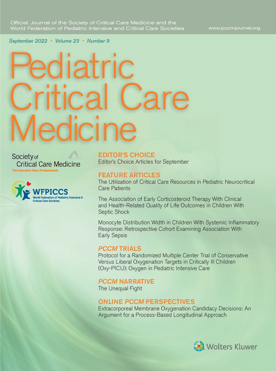 SCCM's tweet photo. The September issue of @PedCritCareMed is now available! Check out clinical breakthroughs in pediatric &amp; neonatal critical care: https://t.co/lGzao286VT

Topics: resource utilization in neurocritical care, #sepsis, tracheostomy placement outcomes, &amp; more.

#SCCMSoMe #PedsICU https://t.co/3q3BMxGXH9