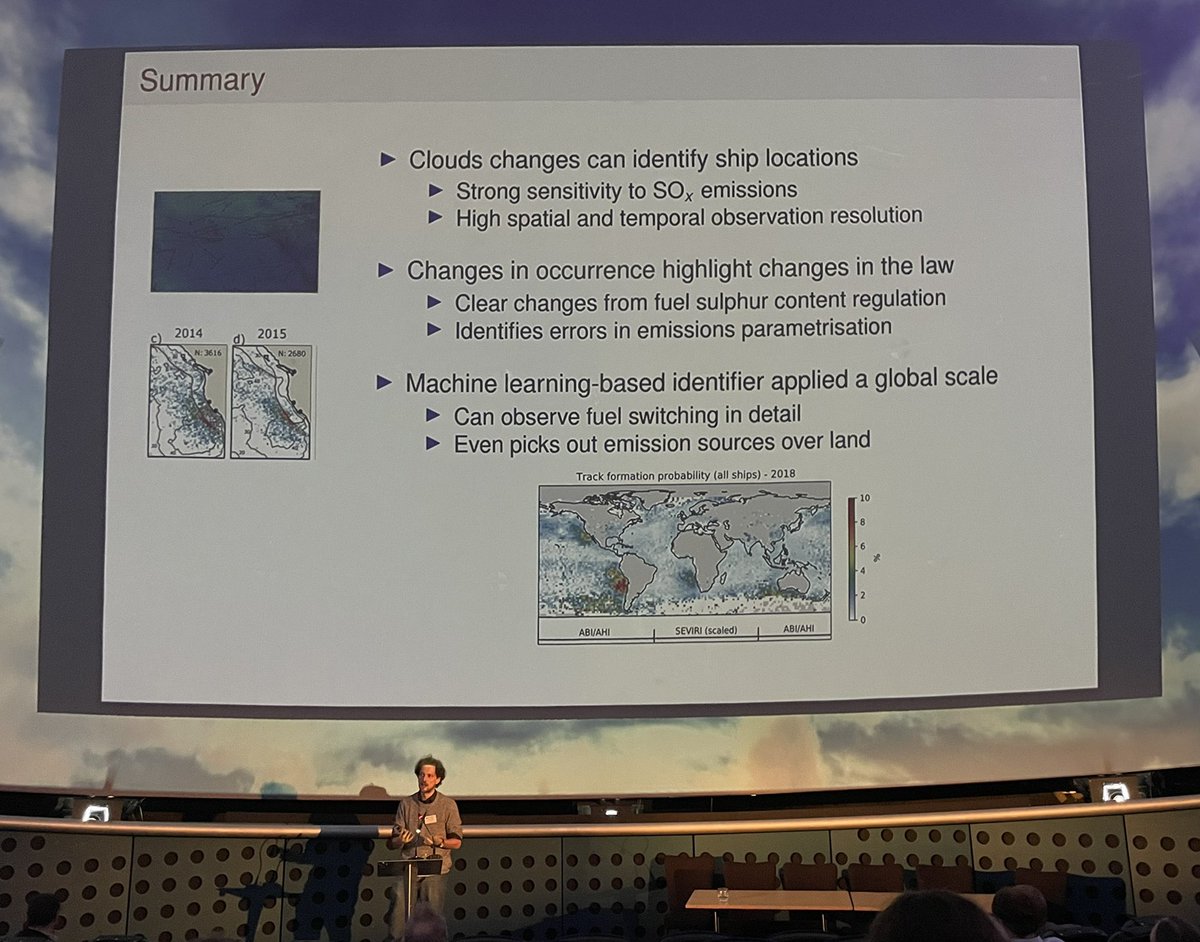 Another super interesting talk by Edward Gryspeerdt on using Earth Observation to monitor ship sulphur emissions. An excellent Session 8B: Emerging Earth Observations capabilities for developing metrics and indicators to monitor environmental policy at the NCEO conference 2023!