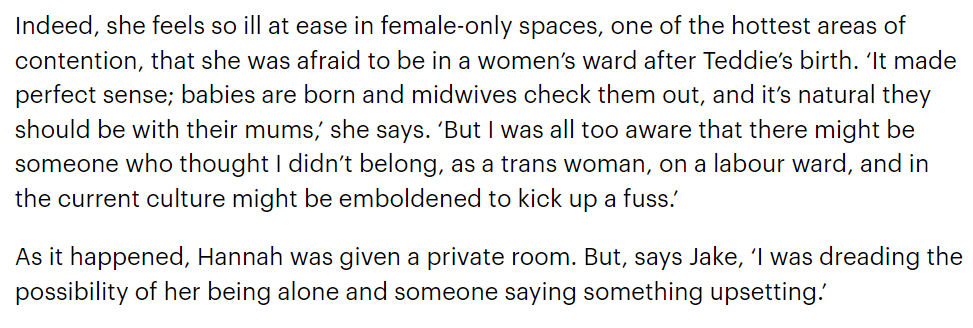 FamEdTrust's tweet photo. A biological male gets a private room on an NHS labour ward to pretend to give birth to a baby born by a surrogate, in case they're upset by labouring women objecting to a male on their ward. 

The UK has just 2.4 beds per 1,000 people https://t.co/M0JzsTxARj https://t.co/Riwb7pl28Q