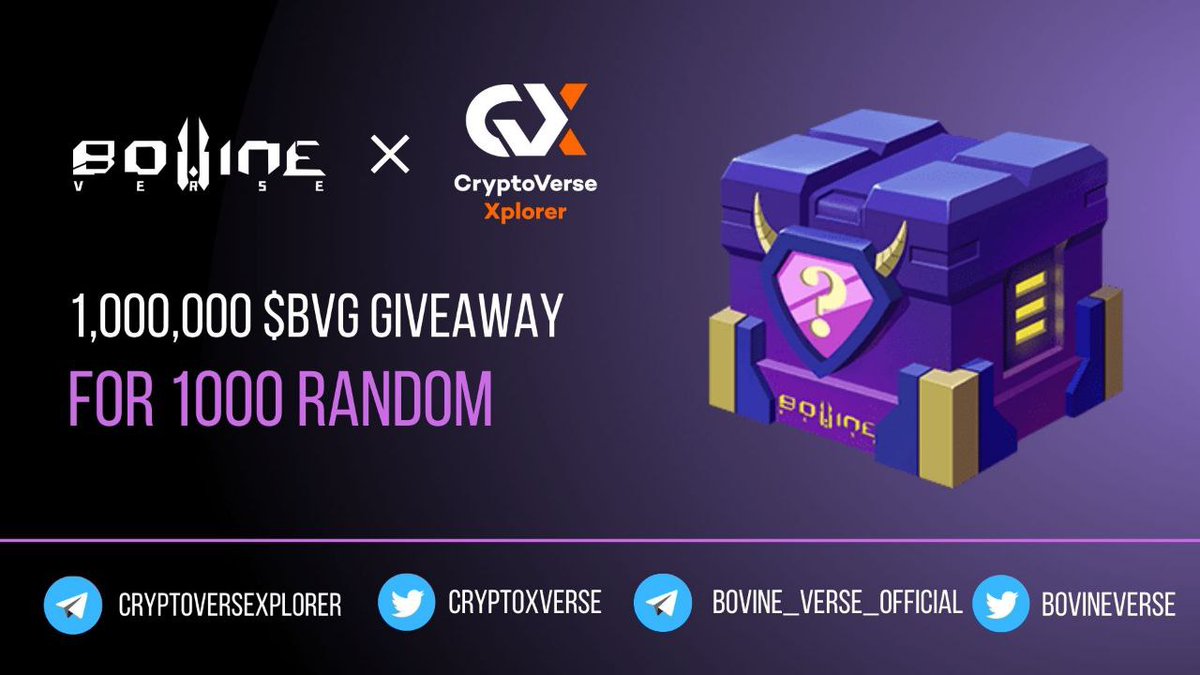 CryptoVerse Xplorer (@cryptoxverse) on Twitter photo <a href="/CryptoXVerse/">CryptoVerse Xplorer</a> x <a href="/BovineVerse/">BovineVerse Official</a>
💰Reward 1,000,000 $BVG For Random 1000 People.
⌛Airdrop Will End: 25th September
⌛Distribution: 1st October
Join Airdrop. apps.airlyft.one/CryptoVerseXpl…
#Airdrop #Giveaway #BovinVerse #cryptocurrency #BSC #Binance <a href="/CryptoXVerse/">CryptoVerse Xplorer</a> x <a href="/BovineVerse/">BovineVerse Official</a>
💰Reward 1,000,000 $BVG For Random 1000 People.
⌛Airdrop Will End: 25th September
⌛Distribution: 1st October
Join Airdrop. apps.airlyft.one/CryptoVerseXpl…
#Airdrop #Giveaway #BovinVerse #cryptocurrency #BSC #Binance