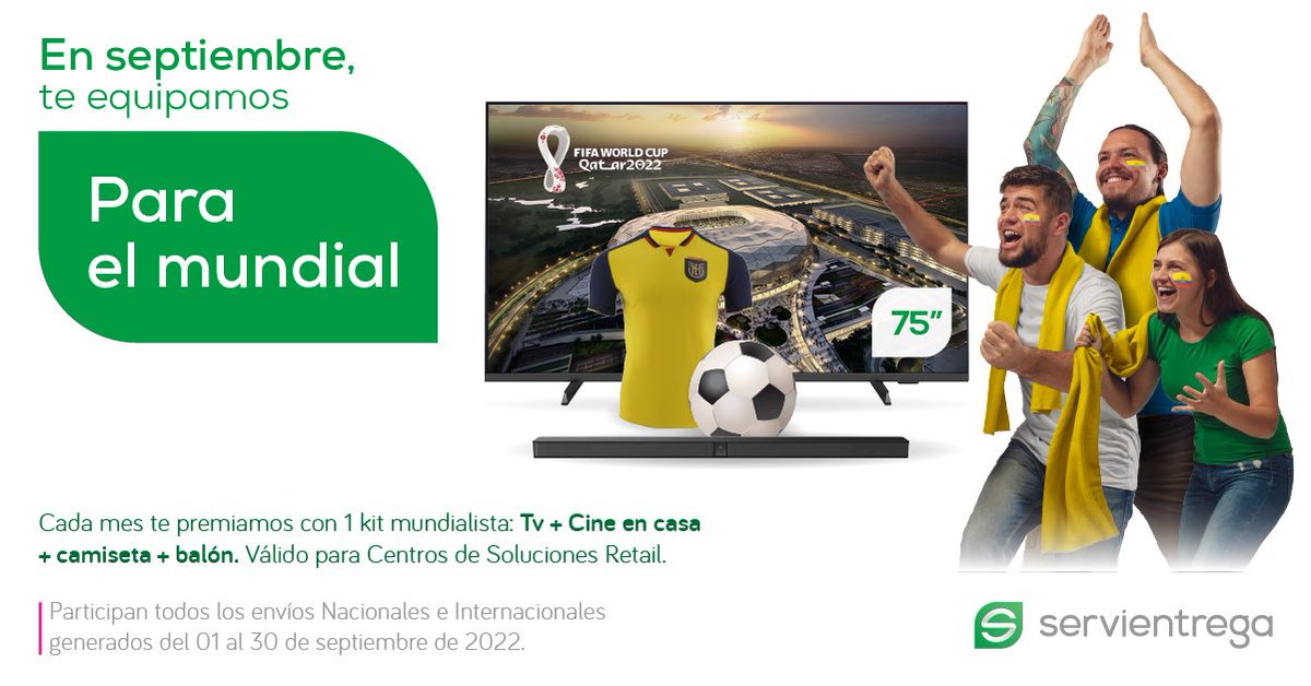 ServientregaE's tweet photo. Llegamos este mes tecnológicamente
regalón. 🎉

Una de estas 3 laptops 💻 puede ser
tuya, además continuamos regalando 1 kit mundialista para los remitentes.

💥 Promo válida para clientes contado del 1 al 30 de septiembre.

Premiamos tu fidelidad. 💚 https://t.co/36I1BZFlKb