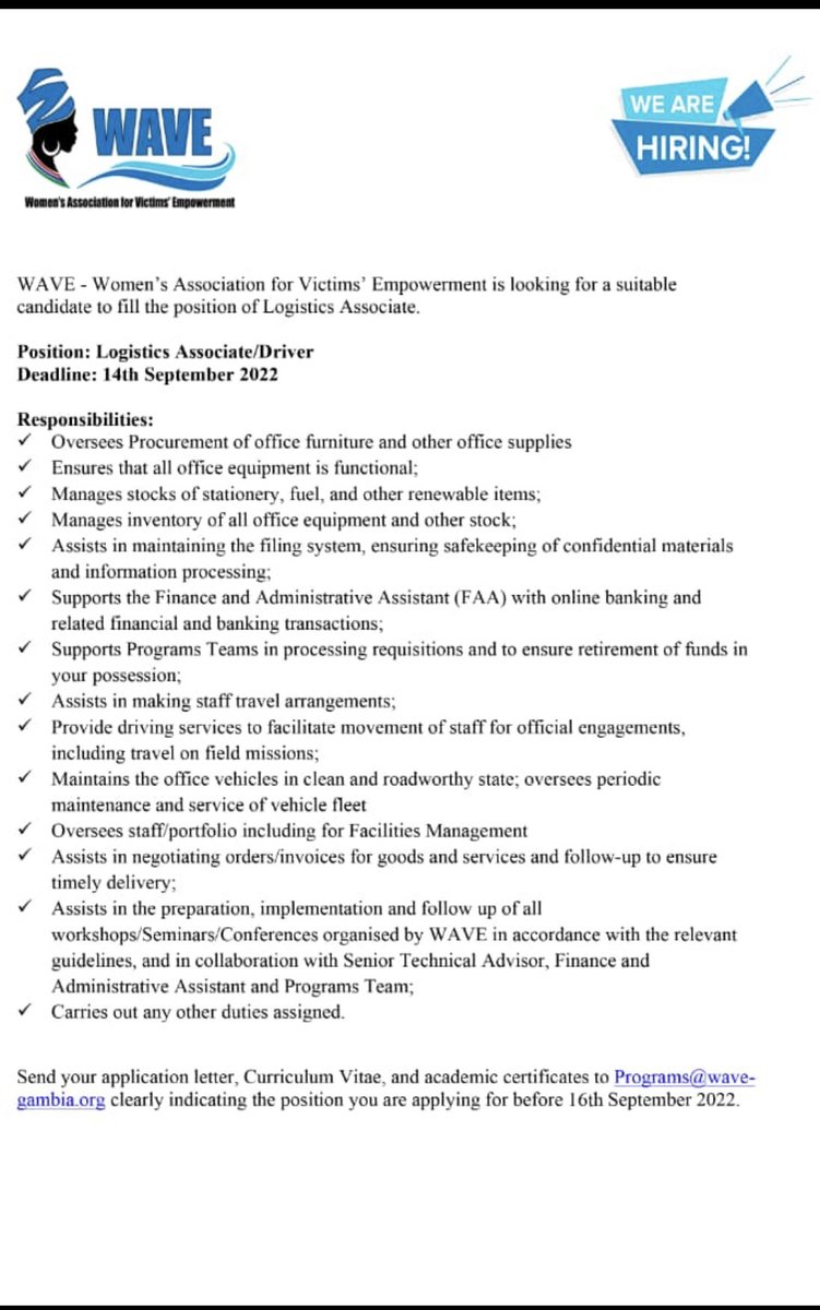wavegambia's tweet photo. Vacancy Announcements! https://t.co/nqxYzZMqeK