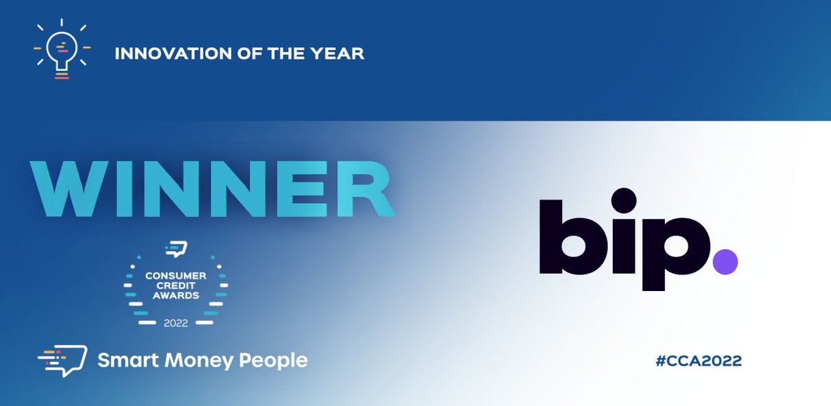 CreditAwards's tweet photo. CONGRATULATIONS 🎉
The @creditawards ‘Innovation of the Year Award 2022’ winner 🏆 is …. Bip
#CCA2022 #Awards #CustomerDecided https://t.co/JYAOiWdYXI