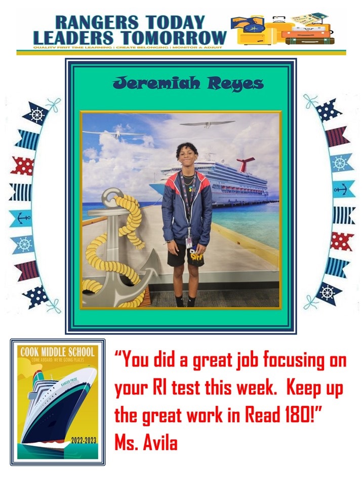 CookRangers's tweet photo. Congratulations to our Student and Staff Rangers of the Week - Emily Meaux, Alonnie Washington, Jeremiah Reyes and Ms. Novak! https://t.co/7okyGxq8kn