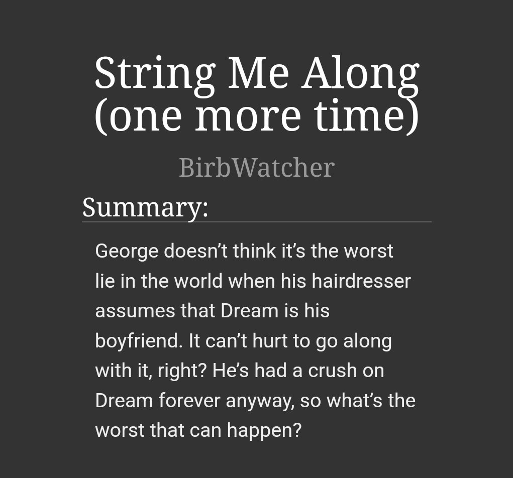 In honour of gnf haircut, I'm reminding everyone about this fic from <a href="/BirbWatcherJase/">Jase 🦜💛</a> 
If you haven't read it, do yourself a favour 
archiveofourown.org/works/39372282