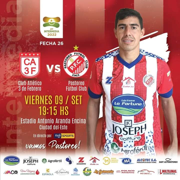 Nuestro próximo encuentro visitamos al Club Atlético 3 de Febrero, estadio Antonio Aranda de Ciudad del Este Viernes 09/09 a las 19.15 hs.
Vamos Pastoreo 🇦🇹⚽️🙏💪