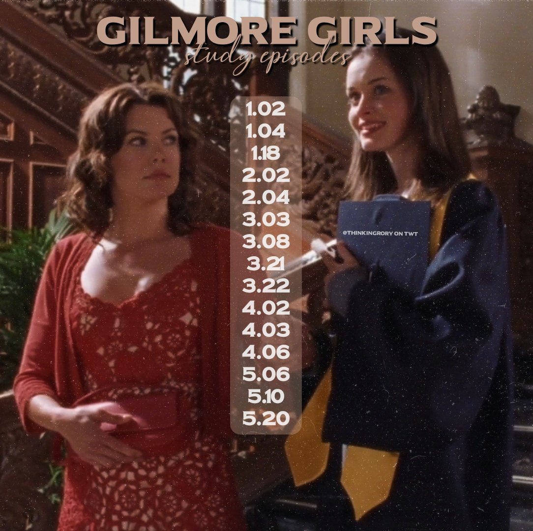 thinkingrory's tweet photo. a list of gilmore girls episodes to watch to motivate yourself &amp; while studying 📚📖 https://t.co/x8KCVY9Rw1