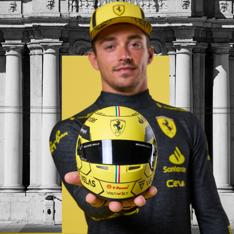 ScuderiaFerrari's tweet photo. Secure your own little piece of Monza history 🇮🇹

Buy mini-replica helmets, featuring the special designs worn by @Charles_Leclerc &amp; @CarlosSainz55 at this weekend’s #ItalianGP.

#essereFerrari 🟡