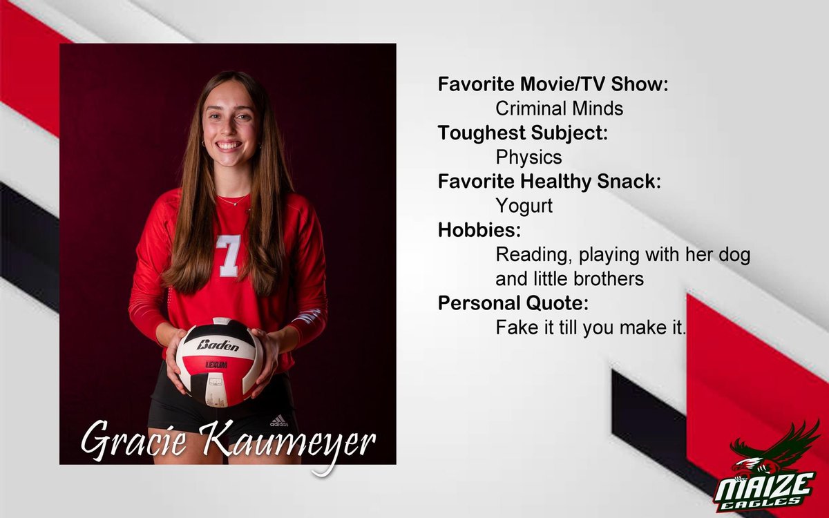 maizevbbackers's tweet photo. A leader both on and off the court, meet Senior outside/right side hitter and setter @GracieKaumeyer. 
@MaizeVolleyball https://t.co/jcUVyZbH1T