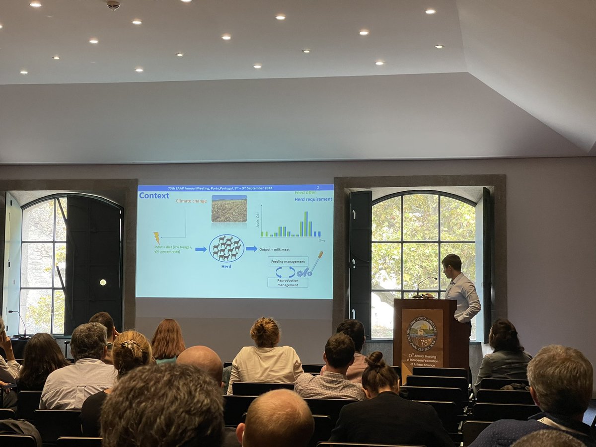 Nicolas Gafsi from <a href="/mosar_team/">MoSAR: Systemic modeling applied to ruminants</a> on stage to present his first PhD results at <a href="/EAAPofficial/">EAAPofficial</a> on Dynamic interplay between reproduction, milk production and body reserves in Alpine goats