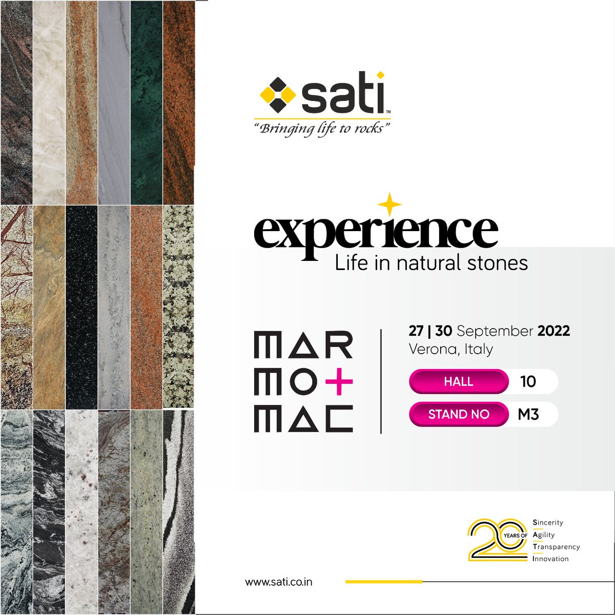 SATI is coming to Marmomac 2022, bringing its exclusive variety of stones.
---------------------
#SatiGranites #architects #granite #naturalstone #stone #Marmomac #Marmomac2022 #Verona #Italy #stoneslab #luxurymarble #countertop #flooring #granitecountertops