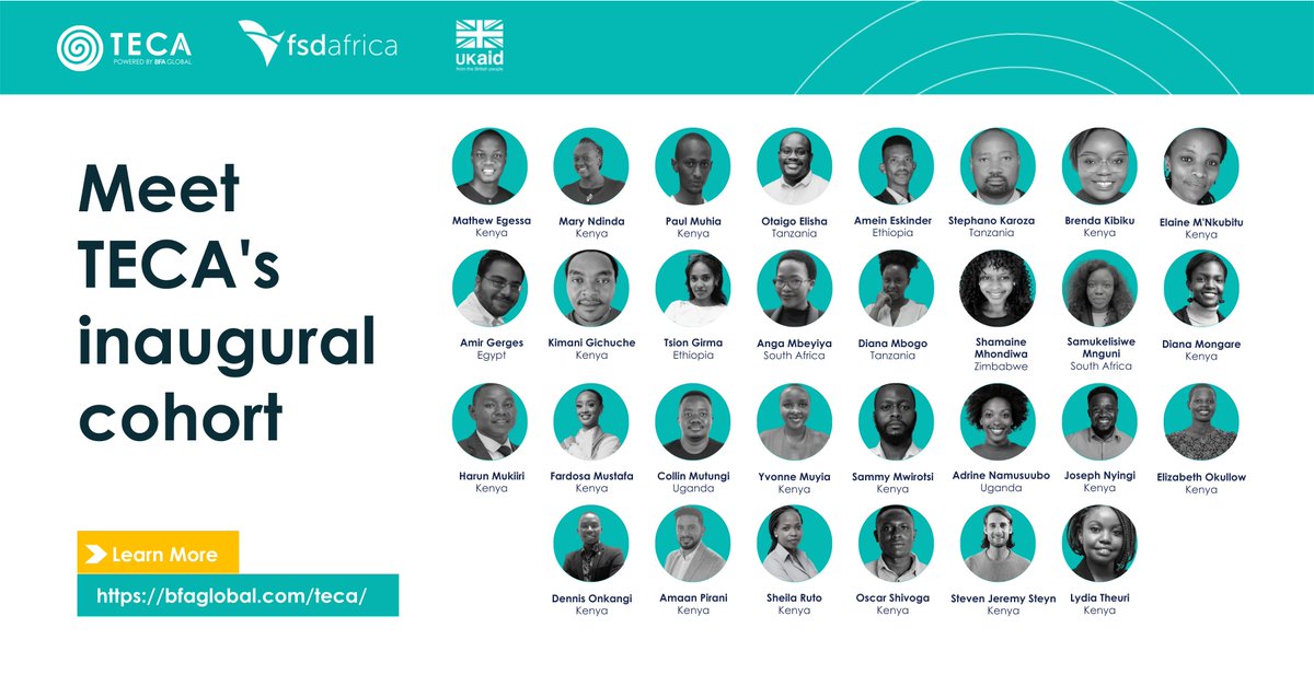 BFAGlobal's tweet photo. TECA is excited to announce the 30 fellows selected for its inaugural wave. These inspiring #entrepreneurs will receive training, mentorship and seed funding to build their businesses focused on the #blueconomy in East Africa. Learn more: https://t.co/zYhTVuzREs https://t.co/EjewzPp6ad
