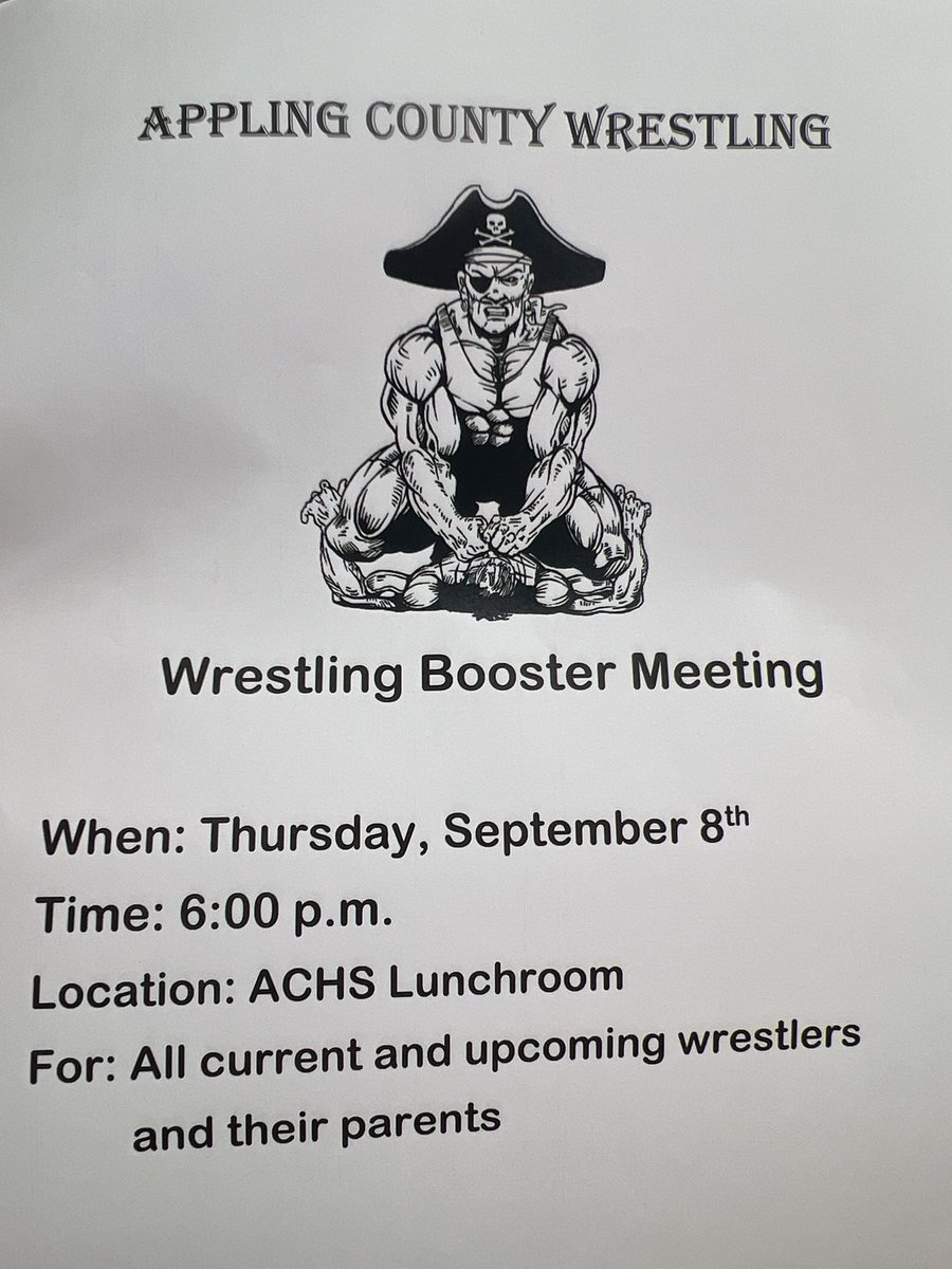 ApplingWrestle's tweet photo. 1st Booster Club Parent Meeting Tonight!

Important info on preseason &amp; booster club! Be there! https://t.co/41acVQjnNR