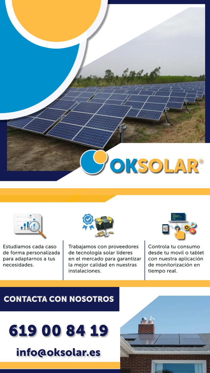 OKSolarES's tweet photo. Cada caso es unico en #OkSolar y le dedicamos el tiempo necesario para adaptarnos a tus necesidades.#energiasrenovables #energ #energiasolar #medioambiente #panelessolares #a #energia #fotovoltaica #asrenovables #energialimpia https://t.co/zqqiRNkAJg