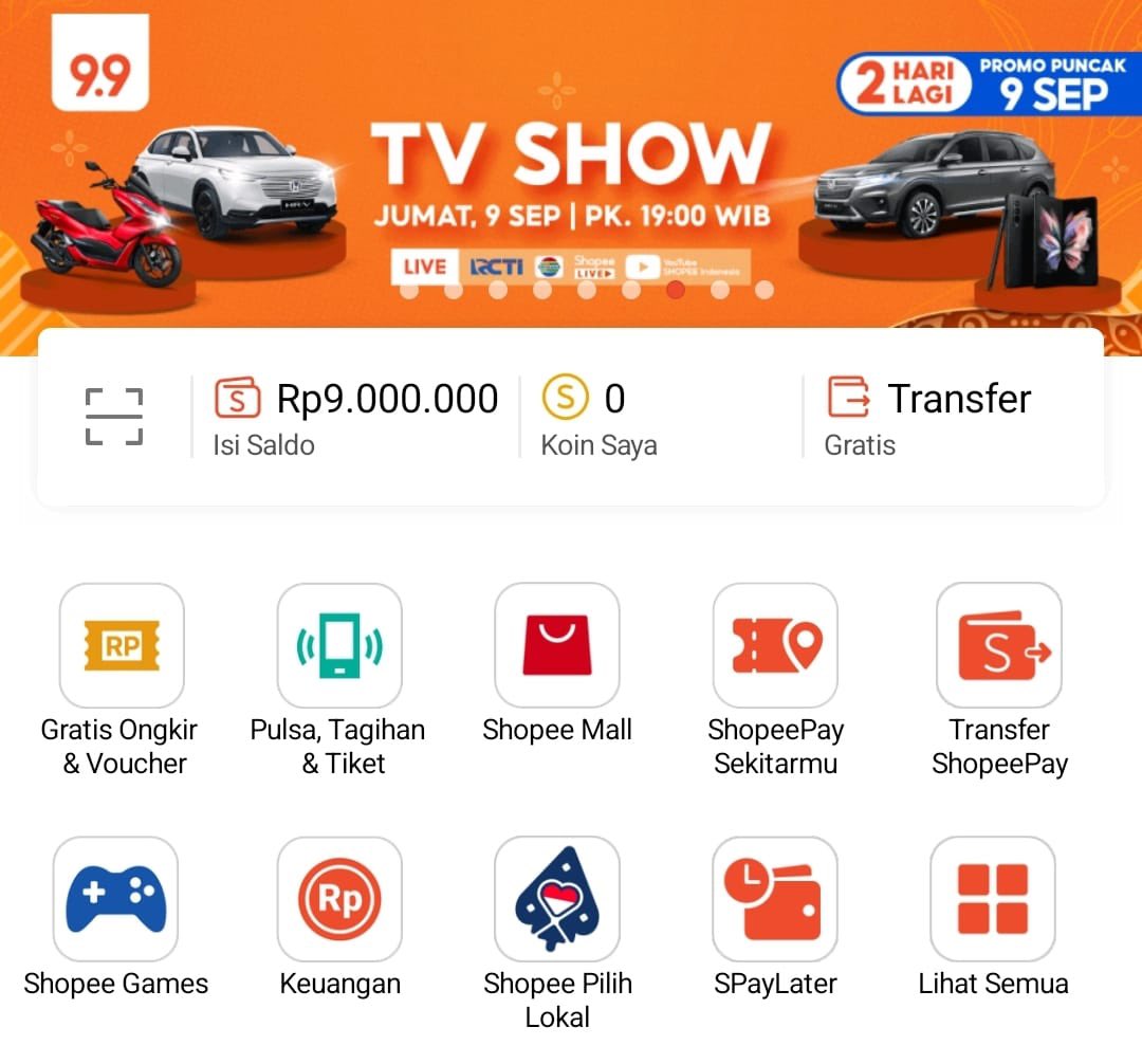 gue ada saldo ShopeePay 9 JUTA untuk giveaway. sistemnya cepet-cepetan klik link kayak yang dulu itu lho. 1.500 ritwit baru gasss

btw, besok jam 7 malam ada #ShopeePayTHR SPESIAL TV SHOW ya, antum upgrade ke ShopeePay Plus dulu kalo mau dapet hadiahnya, ok?