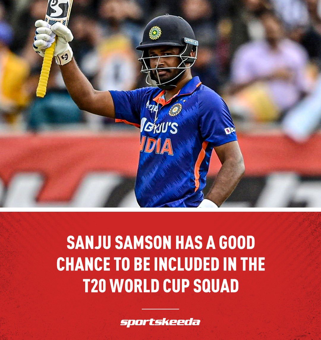 Sportskeeda's tweet photo. According to reports, a BCCI Official has confirmed that Sanju Samson can be included in India’s squad for the upcoming T20 World Cup 🏆

#teamindia #indiancricketteam https://t.co/xC0SmRmk6H