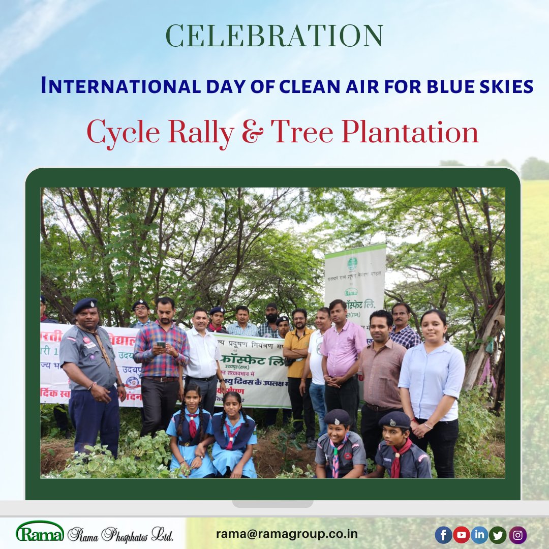 RamaPhosphates's tweet photo. International Day of Clean Air for Blue Skies - Celebration 
We at Rama Phosphates Limited celebrated yesterday's "International Day of Clean Air for Blue Skies" day by organizing A cycle rally &amp; Tree Plantation https://t.co/F2LzrmgBji