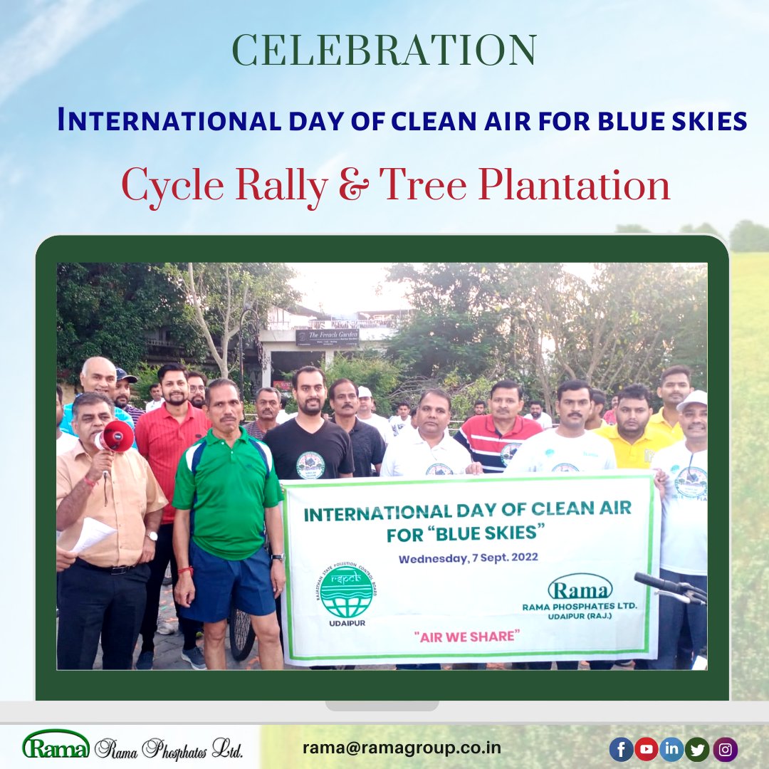 RamaPhosphates's tweet photo. International Day of Clean Air for Blue Skies - Celebration 
We at Rama Phosphates Limited celebrated yesterday's "International Day of Clean Air for Blue Skies" day by organizing A cycle rally &amp; Tree Plantation https://t.co/F2LzrmgBji
