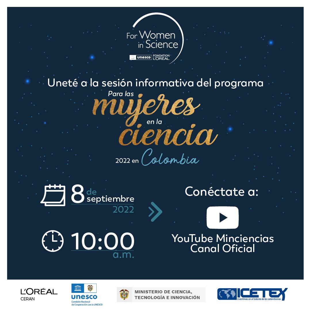 lorealcolombia's tweet photo. ¡Científica, esto es para ti!
🇨🇴 Hoy a las 10:00a.m. tendremos una sesión informativa para dar a conocer más detalles por el premio "Por las Mujeres en la Ciencia."
🔗 Conéctate a: YouTube Minciencias Canal Oficial

#SomosLOrealCERAN #PorLasMujeresEnLaCiencia #Colombia https://t.co/5UXYHg5Fxf