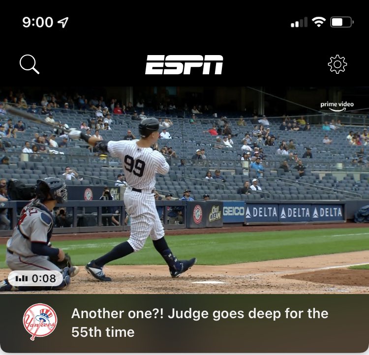 F3_Clyde's tweet photo. Next time someone gives you the bad Atlanta sports fan narrative, give them this.  Yankee stadium with the MVP going for history in the middle of a pennant race.  @RealMattlanta @kingcfb @FrontOfficeLos https://t.co/v1TqWEtG4N