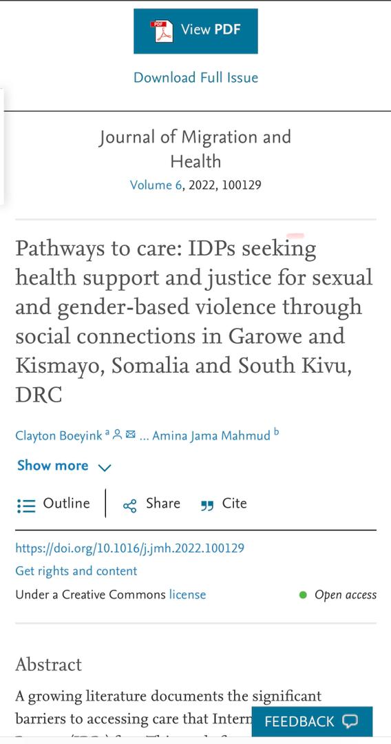 SGaafaa's tweet photo. Pleased to share our latest paper "Pathways to care: IDPs seeking health support and justice for sexual and gender-based violence through social connections in Somalia &amp; Congo" https://t.co/qJWhCAKbJq https://t.co/Kk6tDEh4Ln