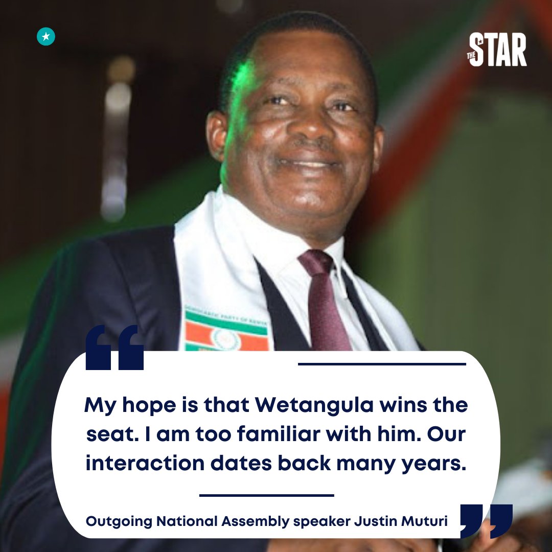 Outgoing National Assembly speaker Justin Muturi has endorsed Moses Wetangula as his successor.