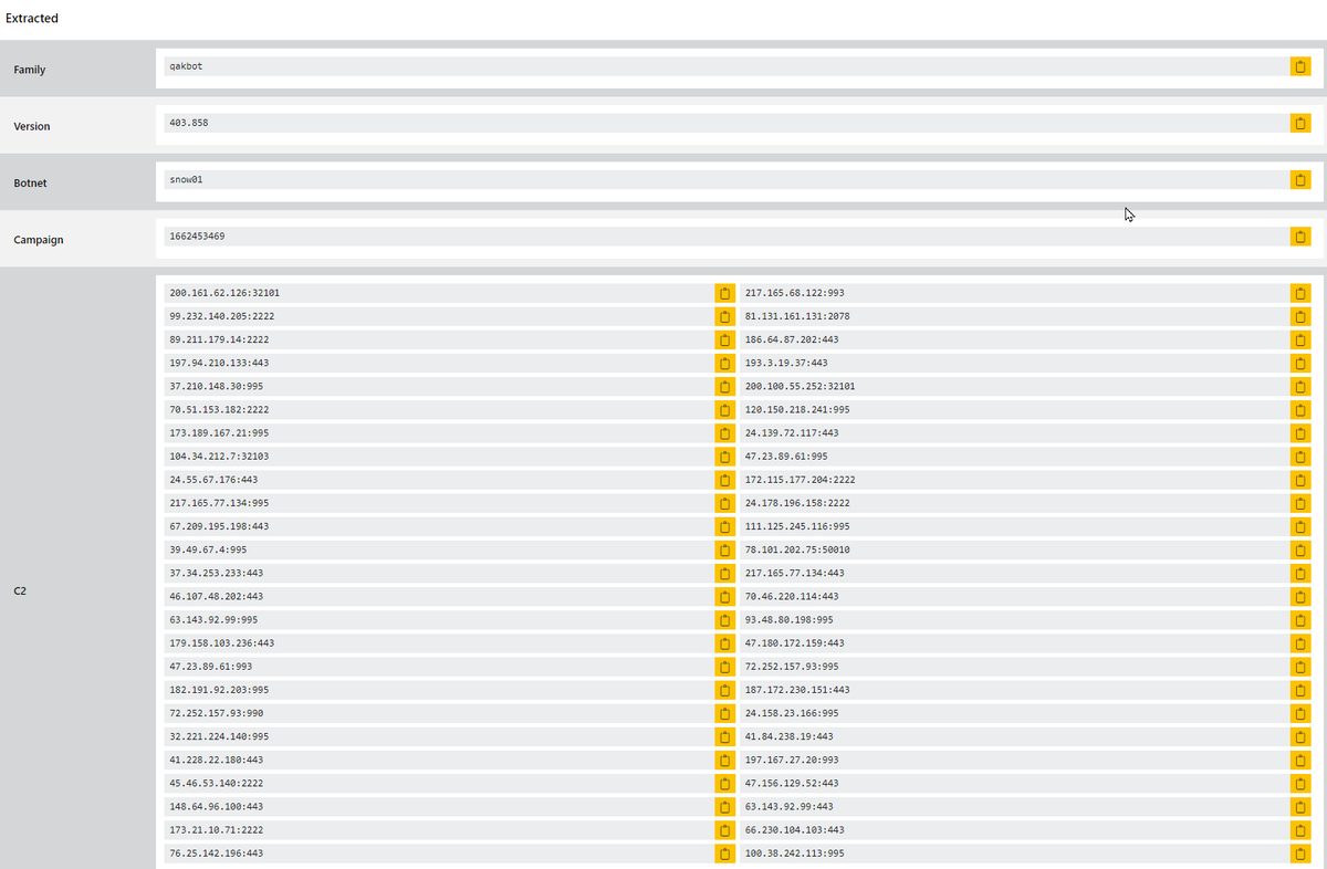 #qbot #qakbot #quakbot is back after the traditional summer break. Right now it seems to be dropped by #Smokeloader (according to "DAS-Security Orcas" sandbox, I have no clue who they are) probably from fake installers. Botnet snow01.
tria.ge/220908-lzag5ae…