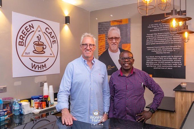 BreenCafe's tweet photo. Our vision-bearer- @mosesmukisa with Mike Breen after whom the café is named.

Do drop by! We’re located at the Worship Harvest building in Naalya https://t.co/ucSBv4Lgel
