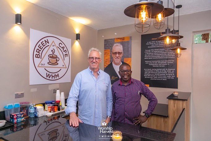BreenCafe's tweet photo. Our vision-bearer- @mosesmukisa with Mike Breen after whom the café is named.

Do drop by! We’re located at the Worship Harvest building in Naalya https://t.co/ucSBv4Lgel