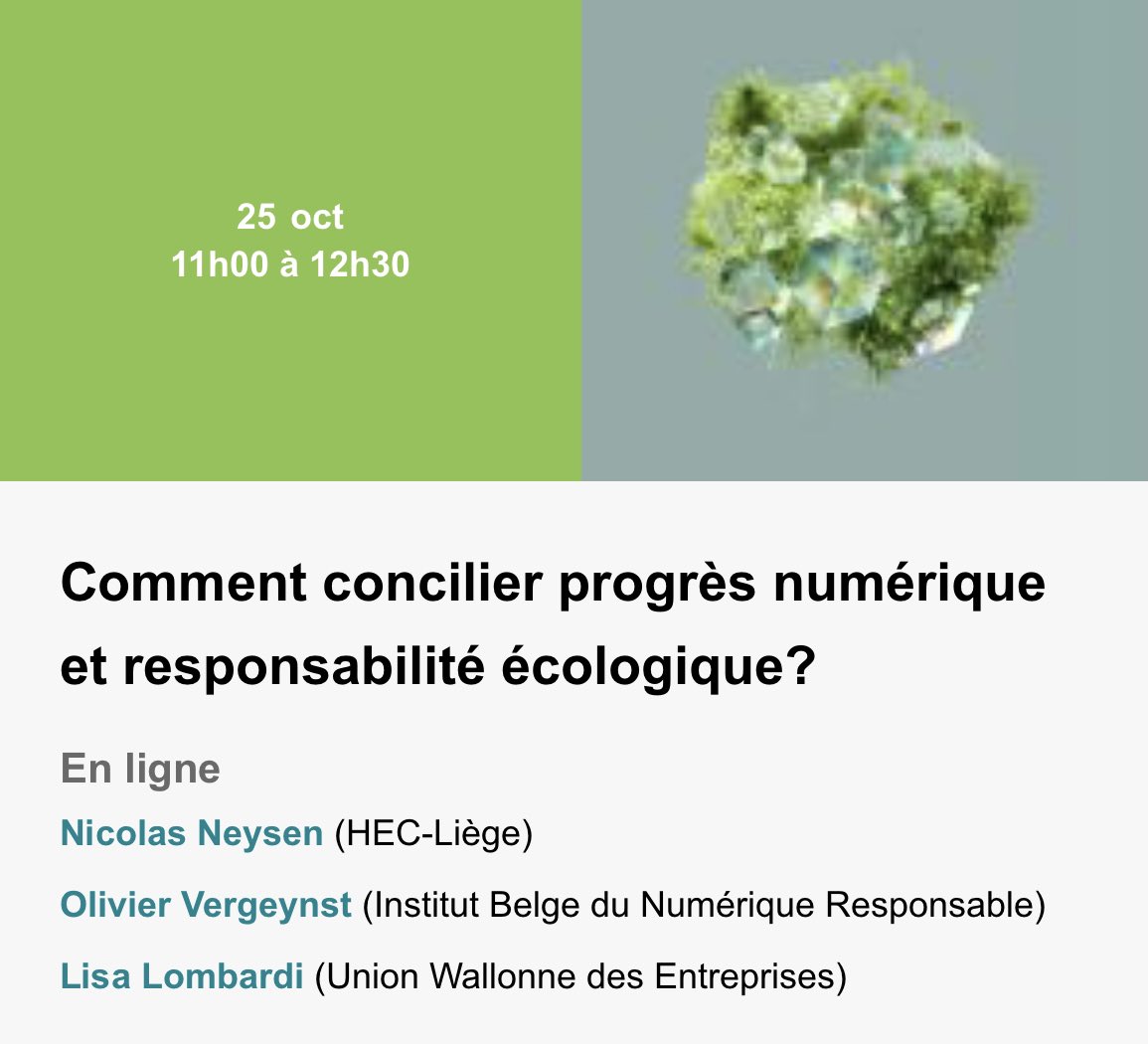 Merci à <a href="/LIEGECREATIVE/">LIEGE CREATIVE</a> de m’avoir conviée à intervenir pour @UWE_asbl sur ce sujet qui me tient particulièrement à cœur: « Comment concilier progrès numérique et responsabilité écologique? ».
Au plaisir de vous y retrouver avec <a href="/NicolasNeysen/">Nicolas Neysen 🇺🇦</a> @OVergeynst 

liegecreative.be/evenements/com…