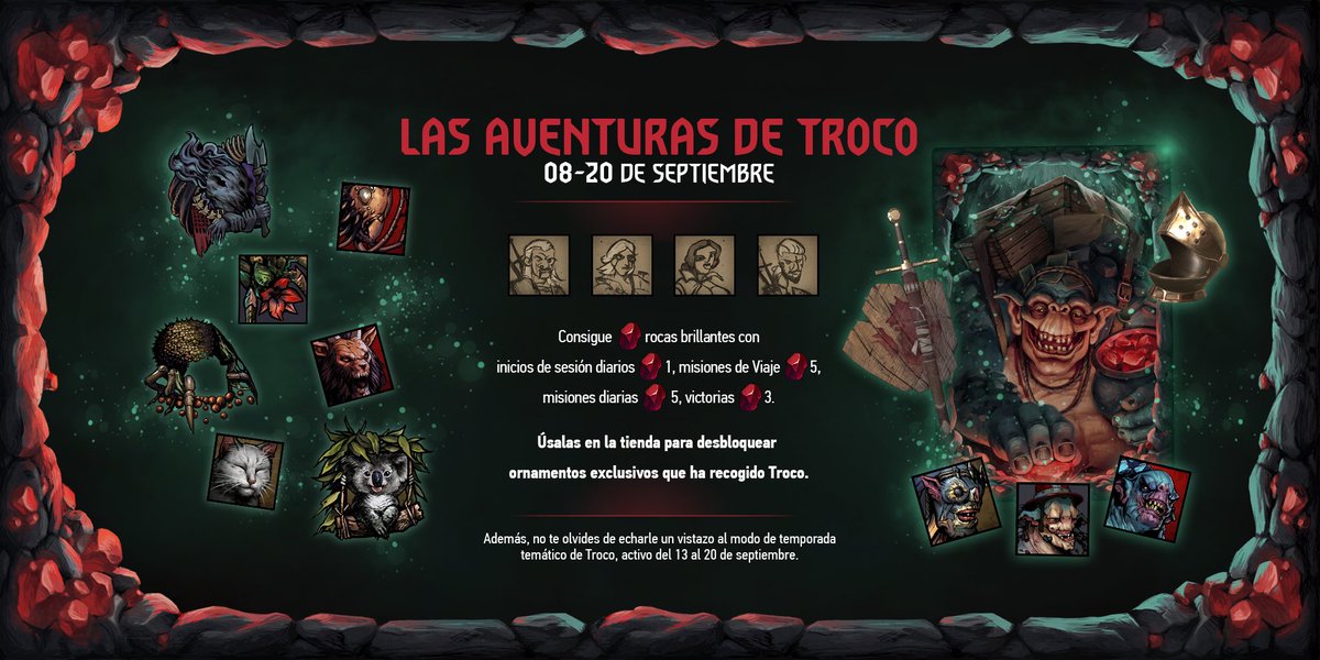 Troco ha regresado de sus aventuras y regala todos los increíbles tesoros que encontró en su viaje. 🧌🐈

¡Echa un vistazo al nuevo evento del 08.09 al 20.09, y no te olvides de visitar la tienda de Troco!